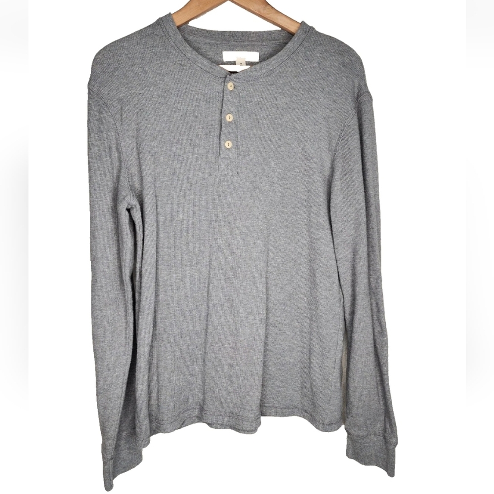 Goodthreads Long-Sleeve Waffle Henley Shirt in Gray Size M